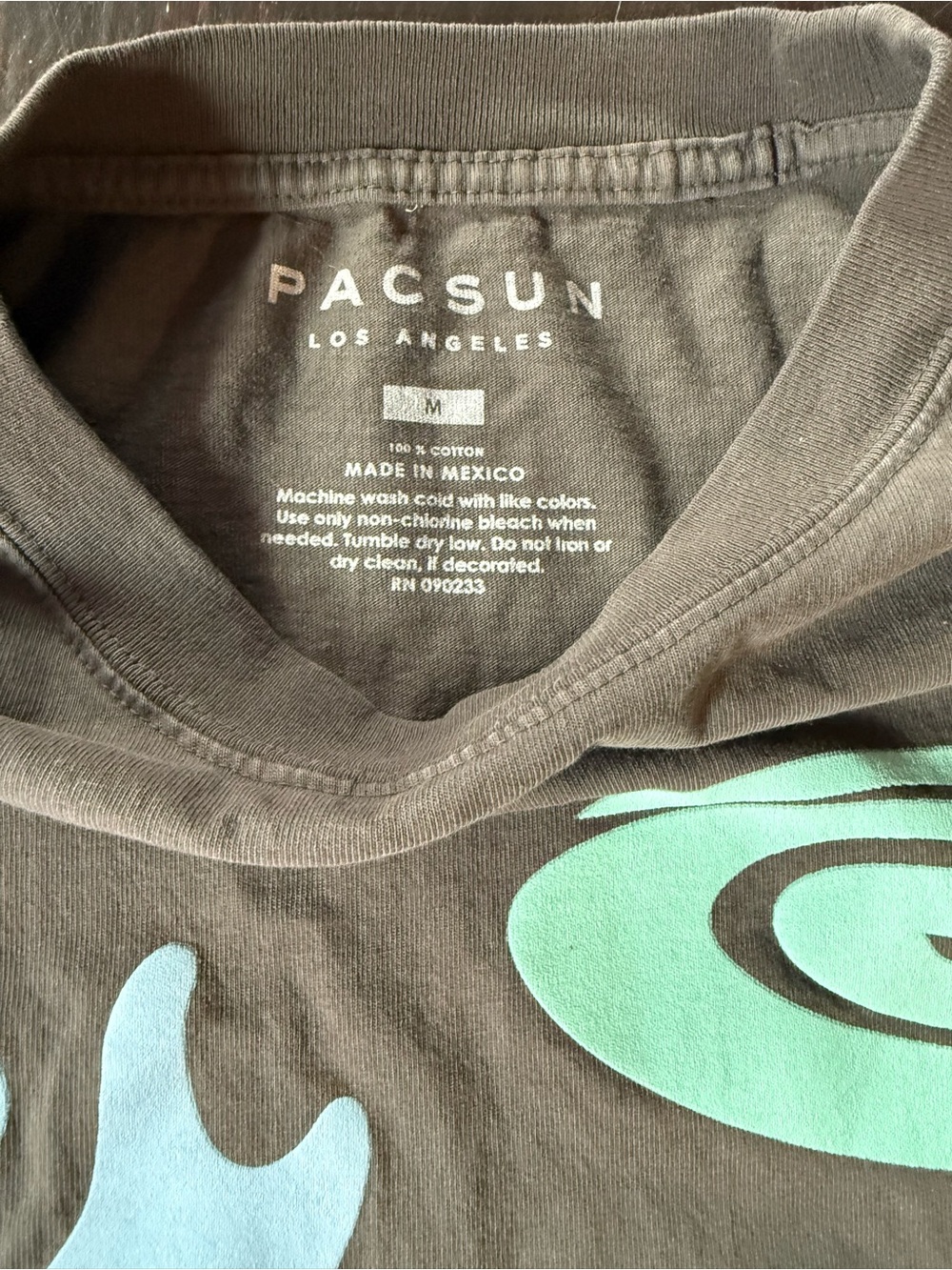 PacSun Brown T-Shirt with Mint Green and Light Blue Graphic